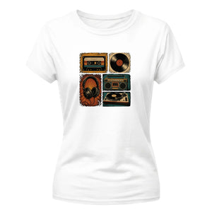 Vintage Music Cassette Player Retro Ladies T-Shirt