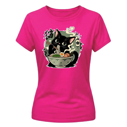 Anime Ladies Tshirt Ramen Cat Graphic Tee
