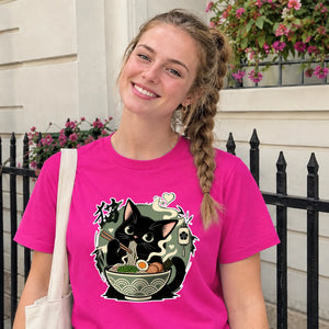 Anime Ladies Tshirt Ramen Cat Graphic Tee