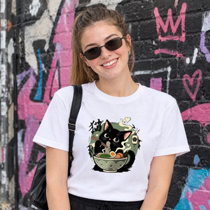 Cute Black Cat Ramen Anime Unisex T Shirt
