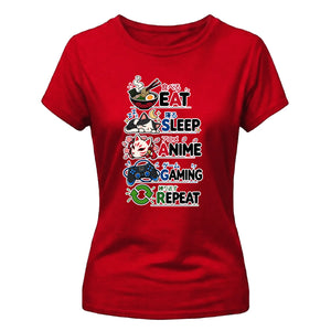 Eat Sleep Anime Gaming Repeat Anime Ladies Tshirt