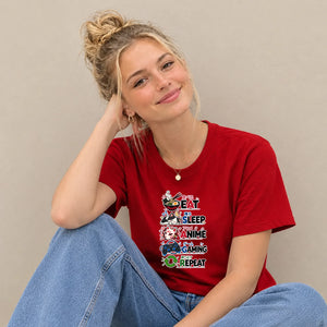 Eat Sleep Anime Gaming Repeat Anime Ladies Tshirt