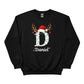 Reindeer Christmas Hat Sweatshirt with Custom Initial and Name PW237