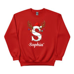 Reindeer Christmas Hat Sweatshirt with Custom Initial and Name PW237