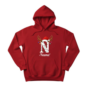 Reindeer Christmas Hat Hoodie with Custom Initial & Name PW237