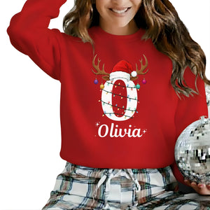 Reindeer Christmas Hat Sweatshirt with Custom Initial and Name PW237