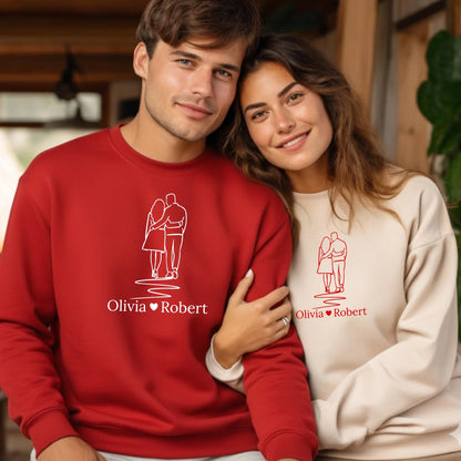 Step by Step Heart to Heart Valentine's Day Couple Name Personalised Printed Sweatshirt PW312