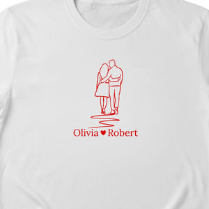 Step by Step Heart to Heart Personalised Couple Name Printed  T-Shirt PW312