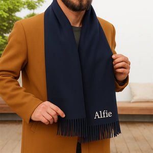 Personalised Embroidered Name Initial Scarf – Custom Woven Oversized Scarf, Perfect Christmas Gift