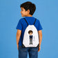 Personalised Kids String Bag with Custom Name School Boy Design