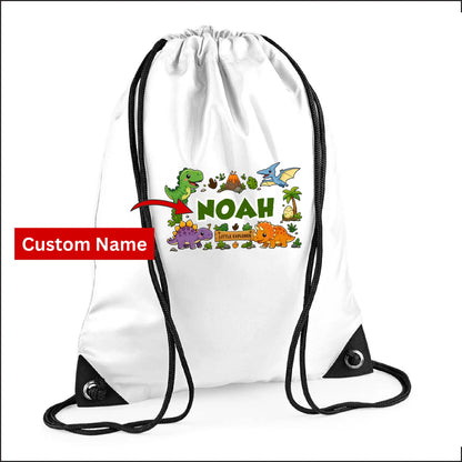 Personalised Dinosaur Kids String Bag with Custom Name