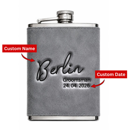 Personalised Engraved Leather Hip Flask for Groomsmen