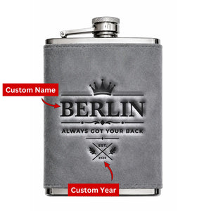 Personalised Engraved Stainless Steel Leather Hip Flask Gift