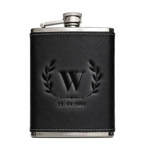 Personalised Leather Hip Flask with Engraved Monogram