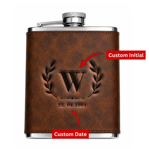 Personalised Leather Hip Flask with Engraved Monogram