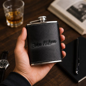 Personalised Leather Hip Flask with Engraved Name