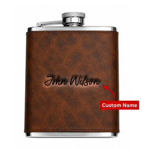Personalised Leather Hip Flask with Engraved Name