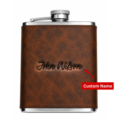 Personalised Leather Hip Flask with Engraved Name
