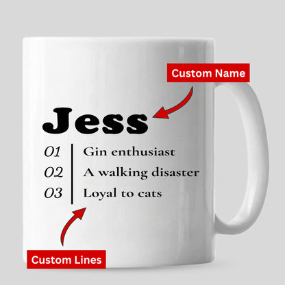 Personalised Mug with Custom Name and Three Custom Lines