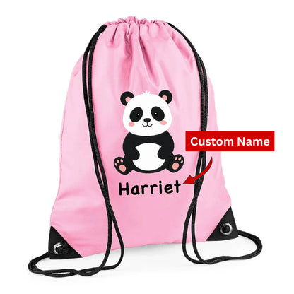 Personalised Panda Kids String Bag with Custom Name