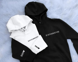 Personalised Roman Numeral Couple Embroidered Hoodies