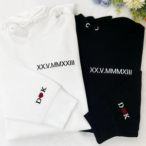 Personalised Roman Numeral Couple Embroidered Hoodies