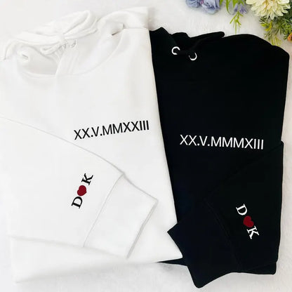 Personalised Roman Numeral Couple Embroidered Hoodies