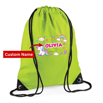Personalised Unicorn Kids String Bag with Custom Name