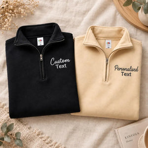Custom Text Quarter Zip Sweatshirt | Personalized University Logo Embroidered Pullover