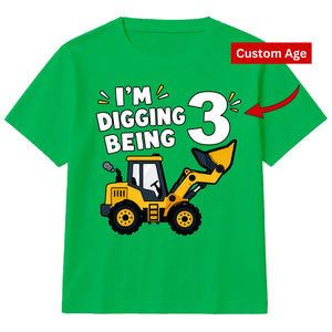 Personalised Kids Birthday T Shirt Digger Birthday Outfit Construction Truck Custom Name Unisex Kids Tee