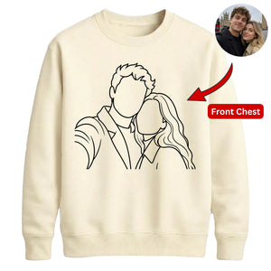 Custom Unisex Sweatshirt with Custom Photo Portrait Line Art
