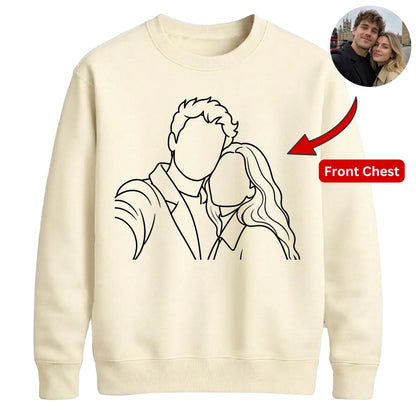 Custom Unisex Sweatshirt with Custom Photo Portrait Line Art