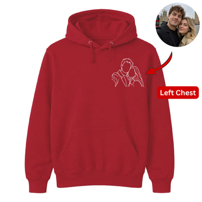 Custom Unisex Hoodie with Custom Photo Portrait Line Art