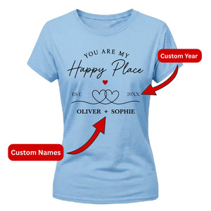Personalised Happy Place For Him For Her Gifts Ladies Fit T-Shirt