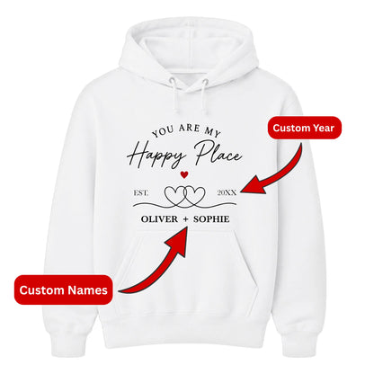Personalised Happy Place For Him For Her Gifts Unisex Hoodie