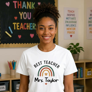 Personalised Rainbow Gift Thank You Teacher Ladies Fit T-Shirt
