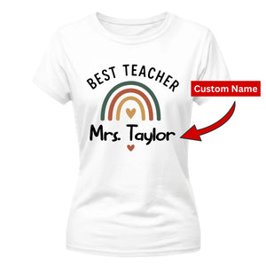 Personalised Rainbow Gift Thank You Teacher Ladies Fit T-Shirt