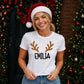 Personalised Reindeer Antlers Christmas Ladies T-Shirt