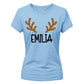 Personalised Reindeer Antlers Christmas Ladies T-Shirt