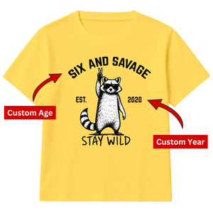 Personalised Kids Birthday T Shirt Stay Wild Raccoon Birthday Outfit Age Year Customisable Kids Tee