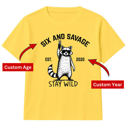 Personalised Kids Birthday T Shirt Stay Wild Raccoon Birthday Outfit Age Year Customisable Kids Tee