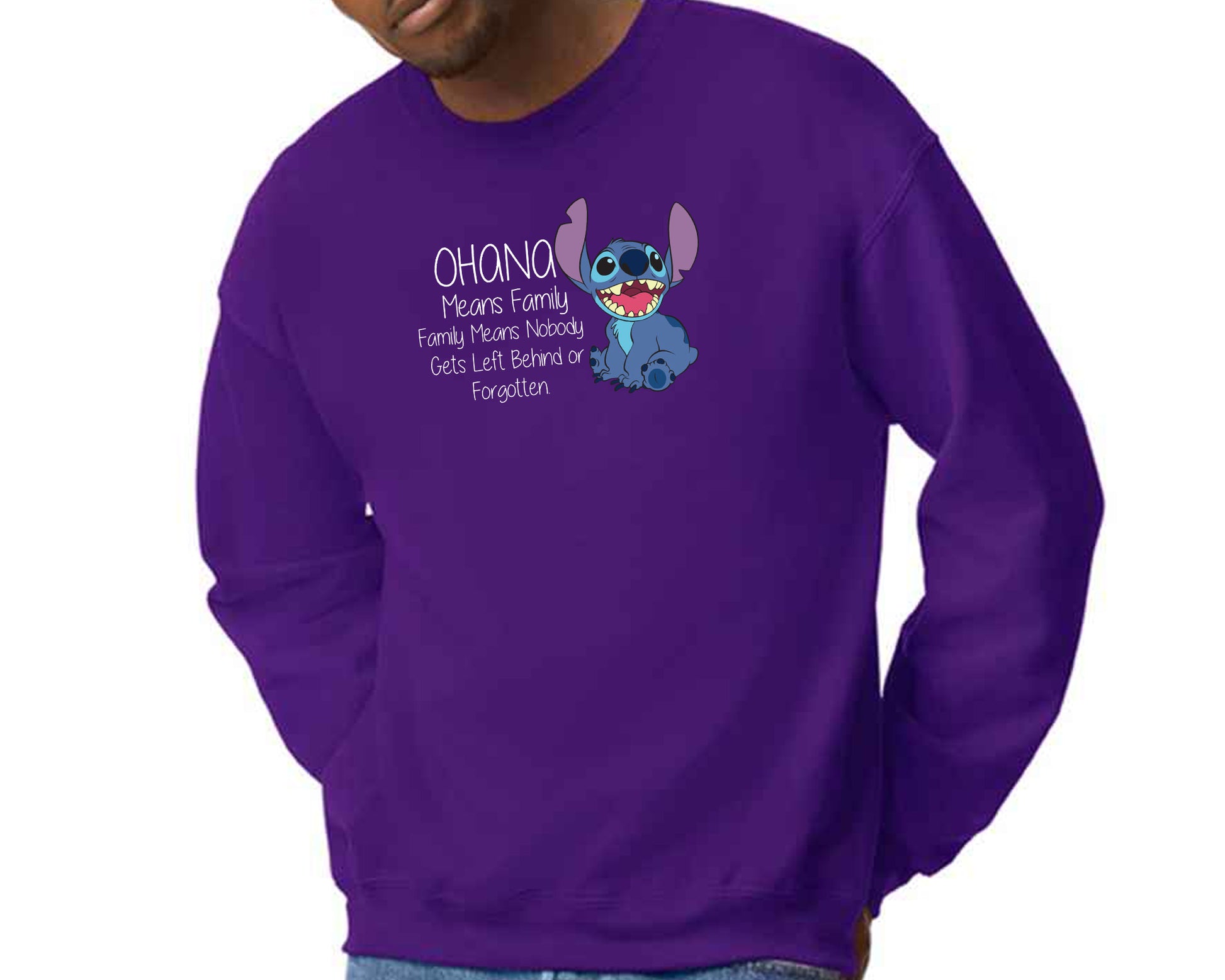 Stitch Ohana Means Family Sweatshirt, Family Quote Pullover for Adults & Teens, Lilo & Stitch Lovers Gift M8405