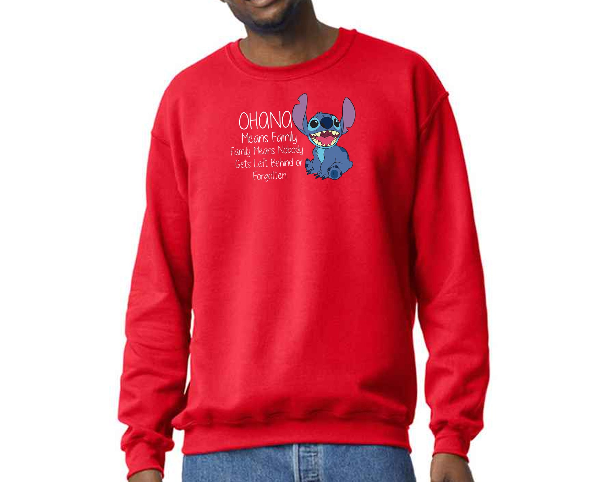 Stitch Ohana Means Family Sweatshirt, Family Quote Pullover for Adults & Teens, Lilo & Stitch Lovers Gift M8405