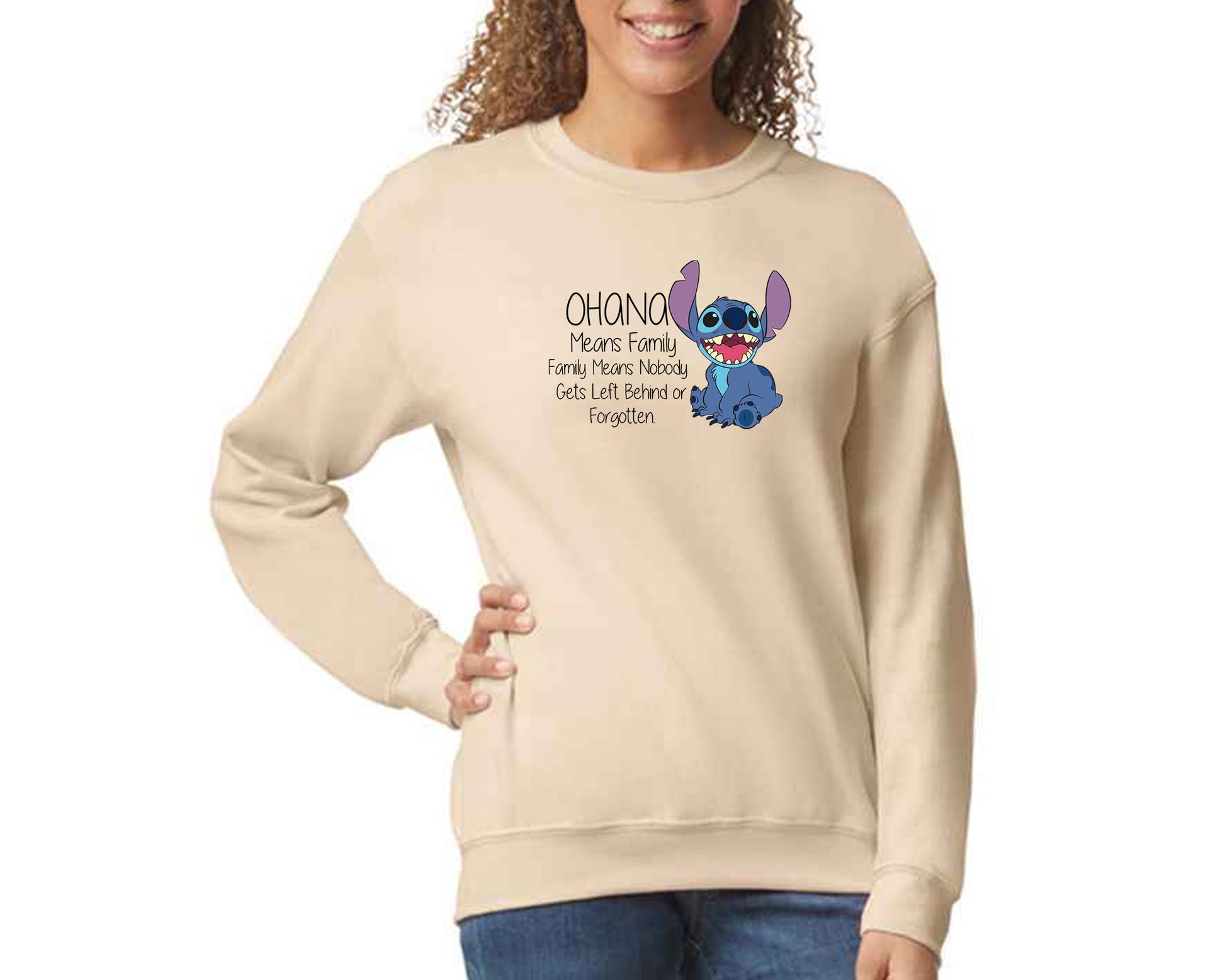 Stitch Ohana Means Family Sweatshirt, Family Quote Pullover for Adults & Teens, Lilo & Stitch Lovers Gift M8405