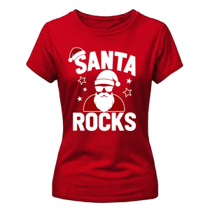 Santa Rocks Cool Christmas Ladies T-Shirt