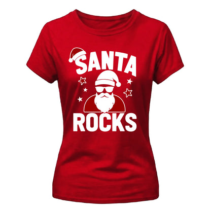 Santa Rocks Cool Christmas Ladies T-Shirt
