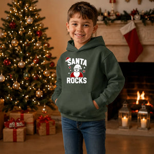 Santa Rocks Cool Sunglasses Hat Christmas Kids Hoodie