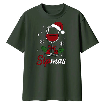 Sipmas Wine Glass Santa Hat Christmas Oversized T-Shirt