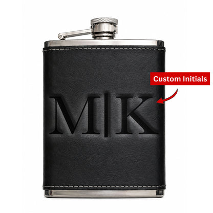 Custom Initials Leather Hip Flask for Him