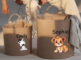 Personalised Safari Jungle Themed Bag, Custom Name Printed Toy Storage Bag, Safari Jungle Themed Felt Trug Toy Bin, Nursery Room Organizer